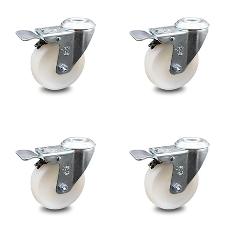 Service Caster 4 Inch Nylon Wheel Swivel Bolt Hole Caster Set with Total Lock Brake SCC SCC-BHTTL20S414-NYS-4